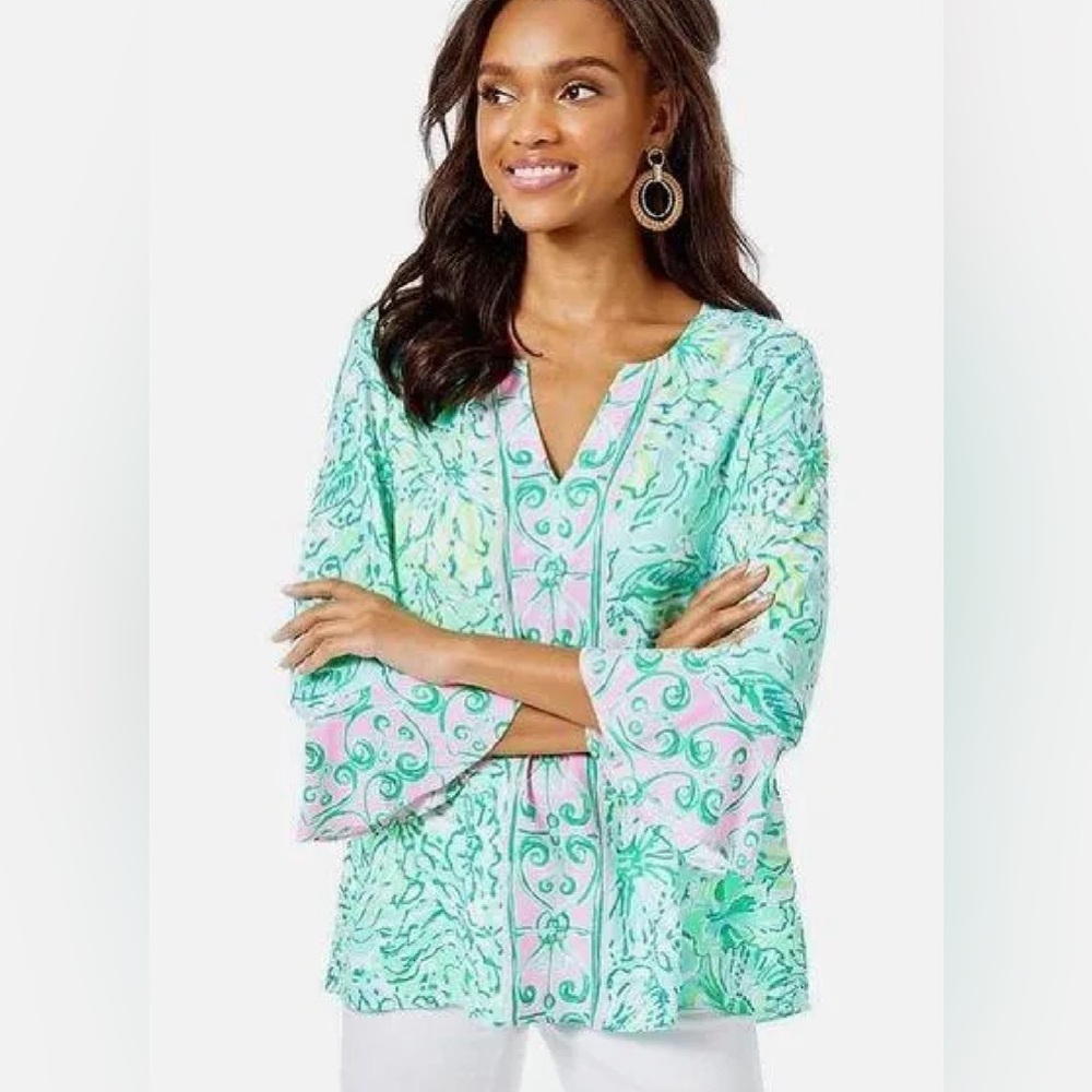 LILLY PULITZER | Keona Tunic in Resort Aqua Hopelessly Devoted Size Small
